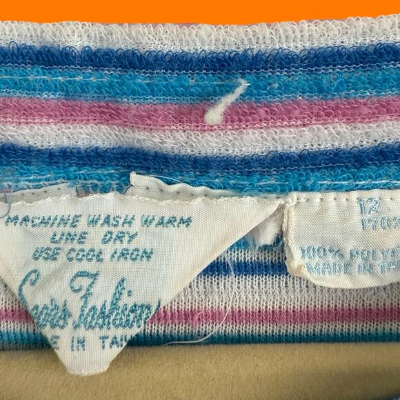 70's 80's vintage striped terry cloth midi dress MEDIUM sear's - Picture 5 of 5